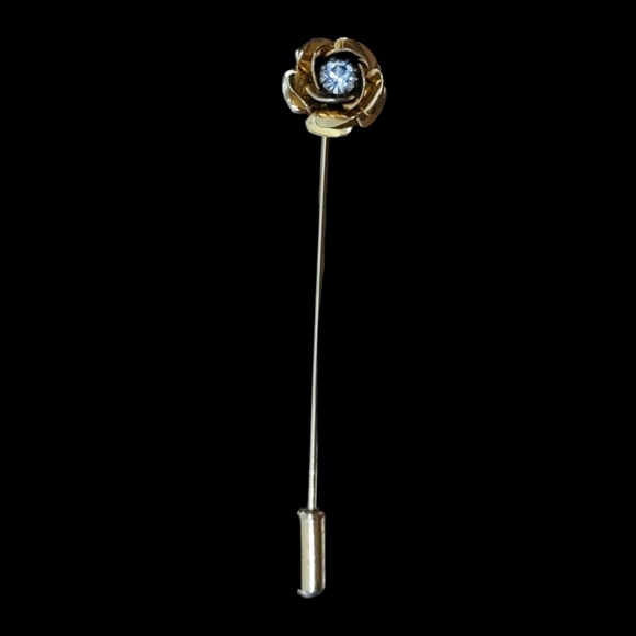 Vintage Rhinestone‎ Gold Flower Stick Pin - Picture 1 of 3